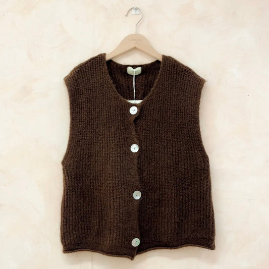 Mocha Brown Knitted Button Vest/Waistcoat