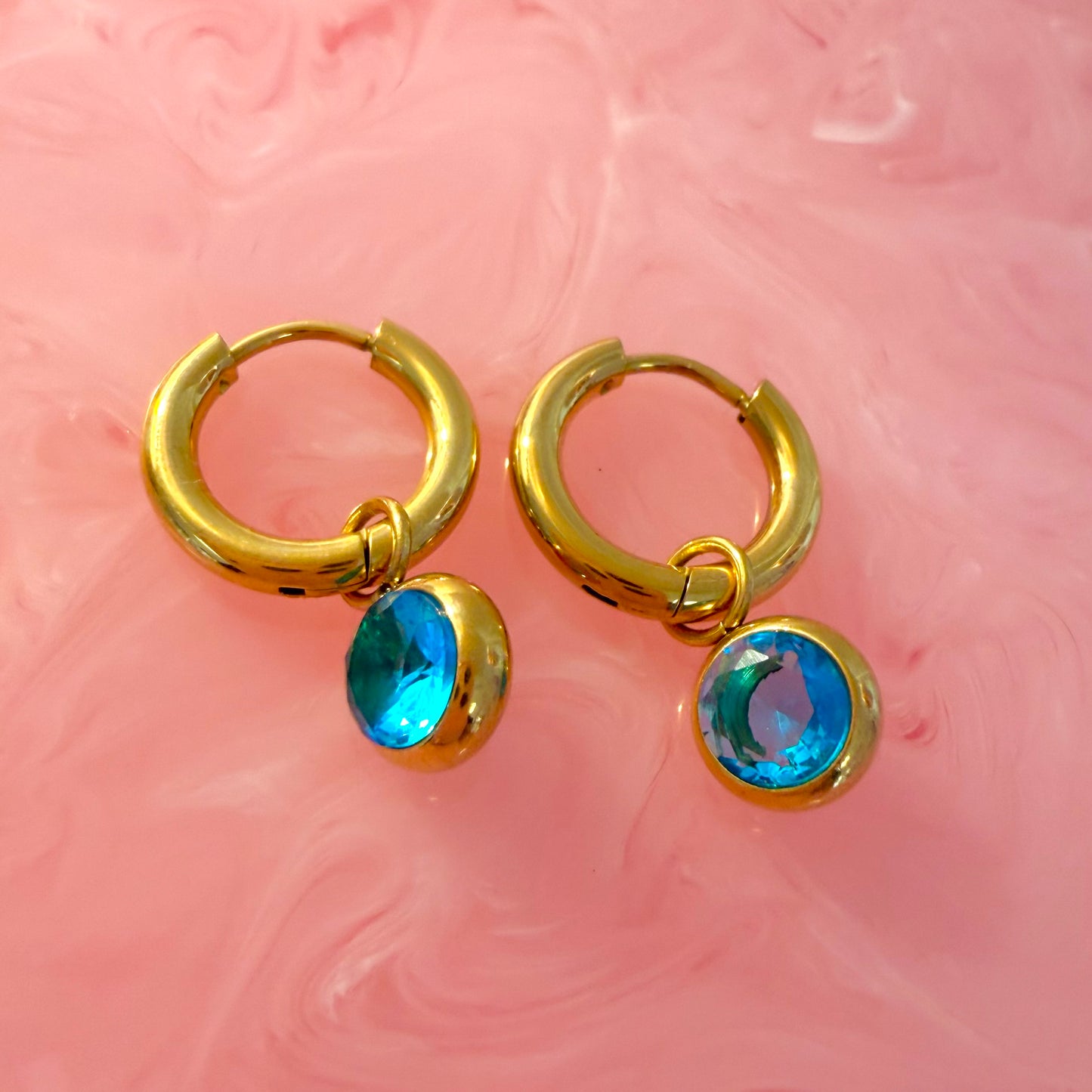Crystal Stone Mini Hoop Earrings (Available In Turquoise Or Pink)