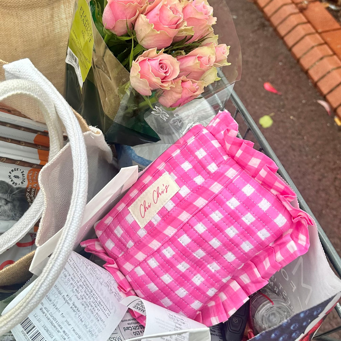 🩷 Pink Gingham Frilly Pouch/Clutch With Front Pocket