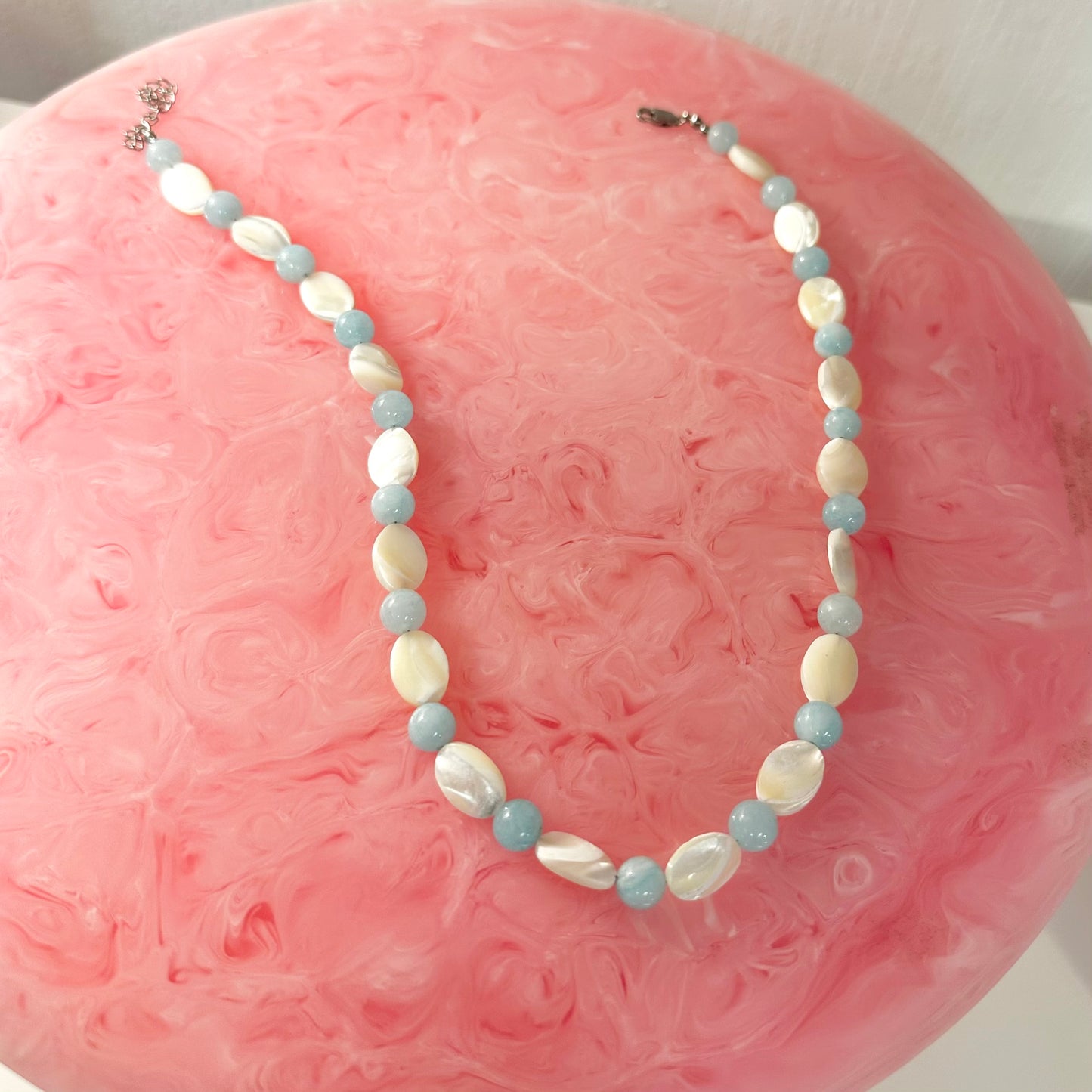 Dreamy Baby Blue & Iridescent Beaded Necklace