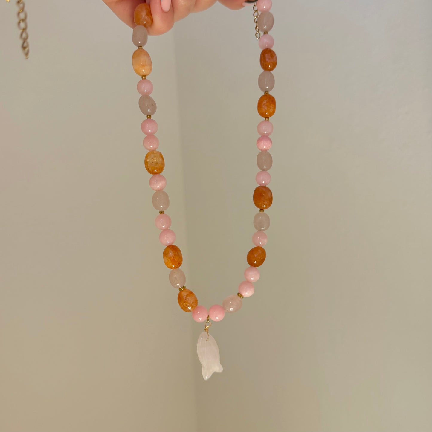 🧡 Orange & Pink Beaded Necklace With Fish