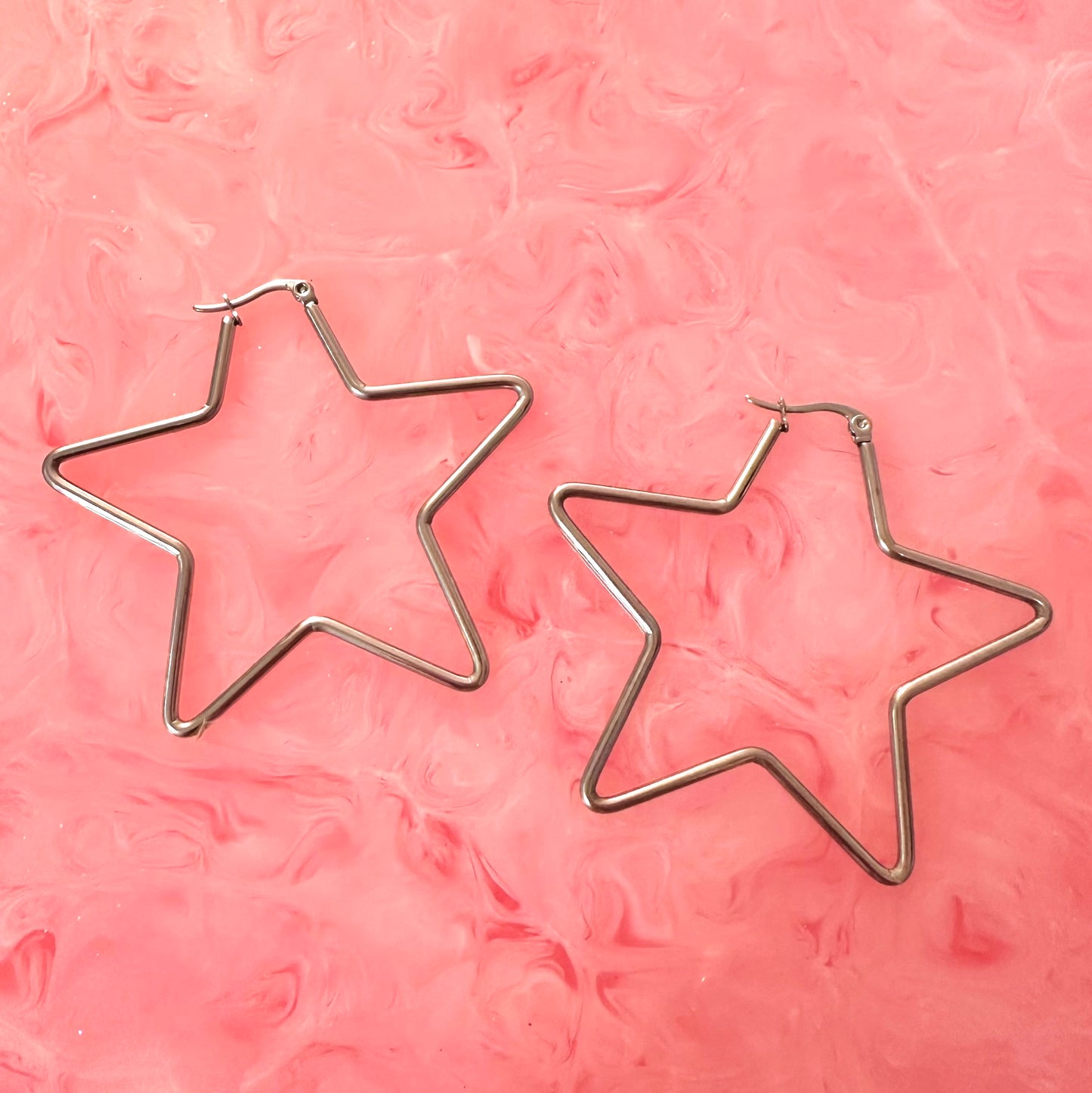 Silver Star Hoop Earrings