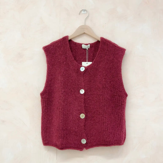 Burgundy Knitted Button Vest/Waistcoat
