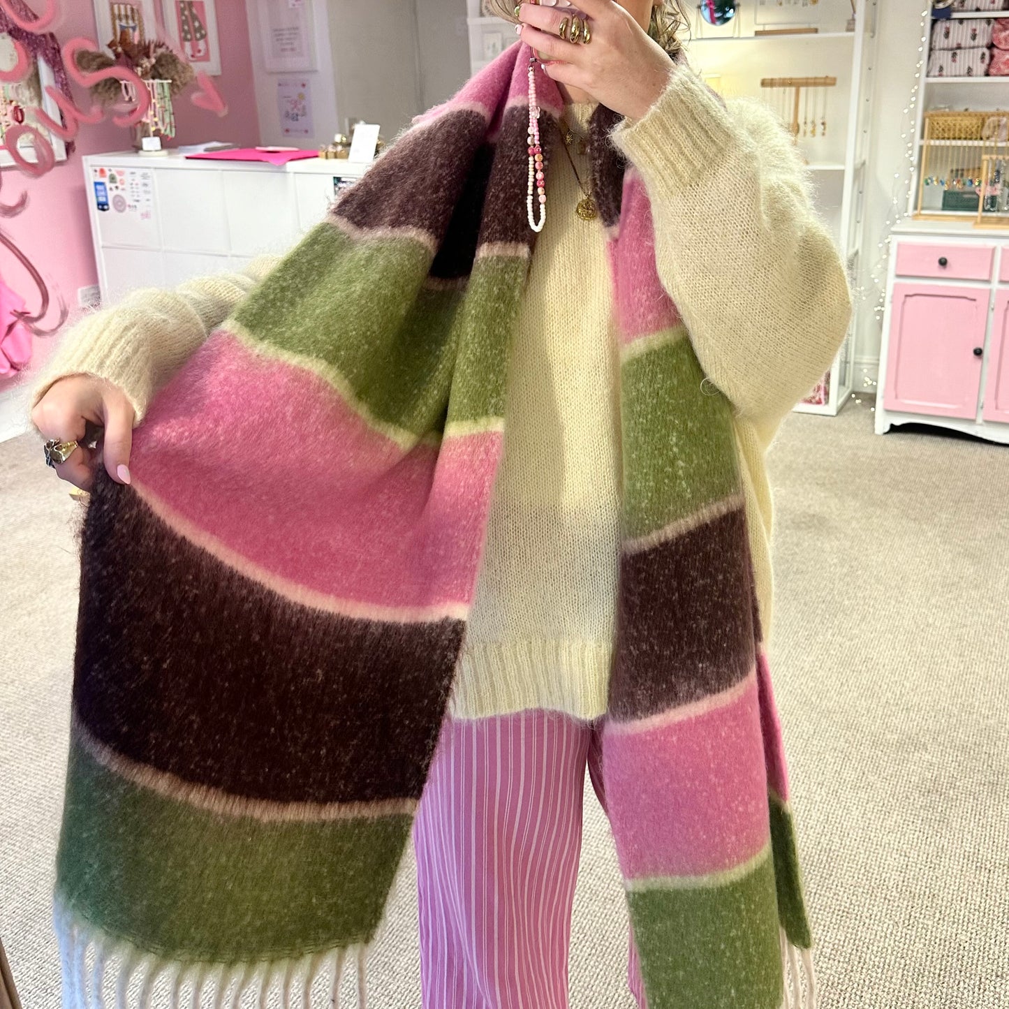 Pink & Green Extra Large Blanket Scarf (pre order)