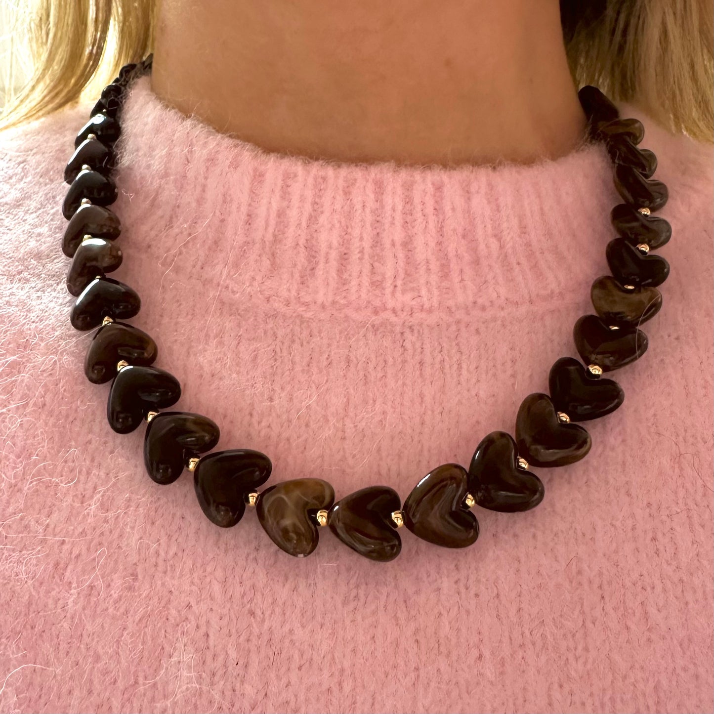 Gold & Brown Resin Beaded Necklace