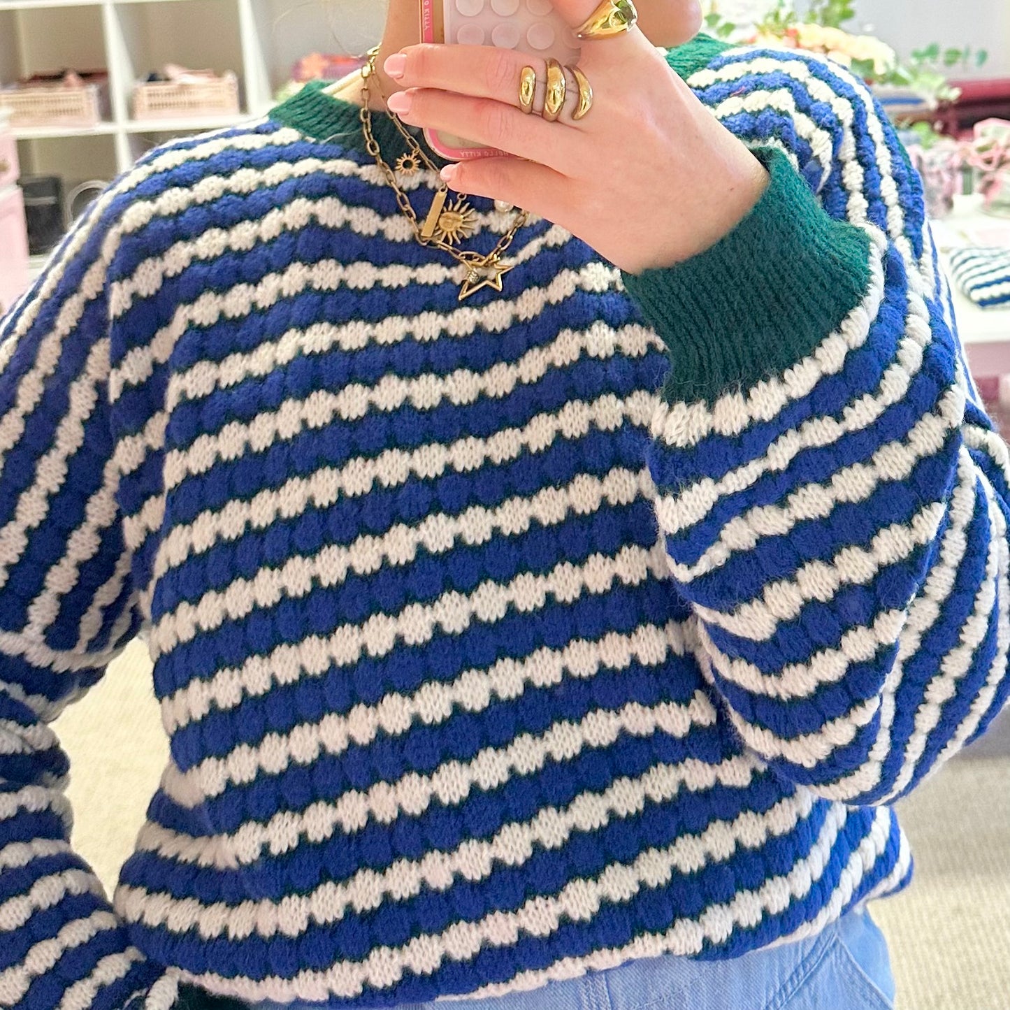 Navy & Green Pattern Dot Pattern Jumper