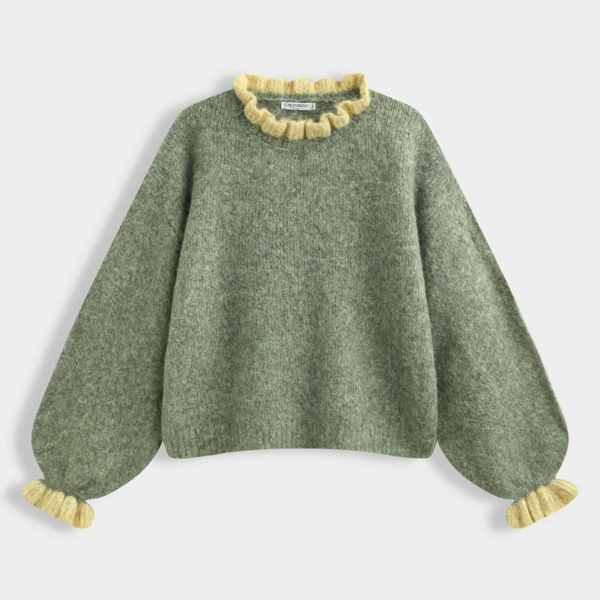 Olive Green Frilly Collar & Sleeve Jumper
