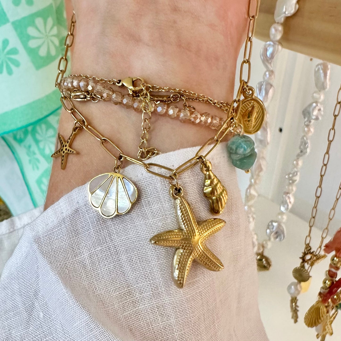 Beach Babe Chunky Charm Gold Necklace
