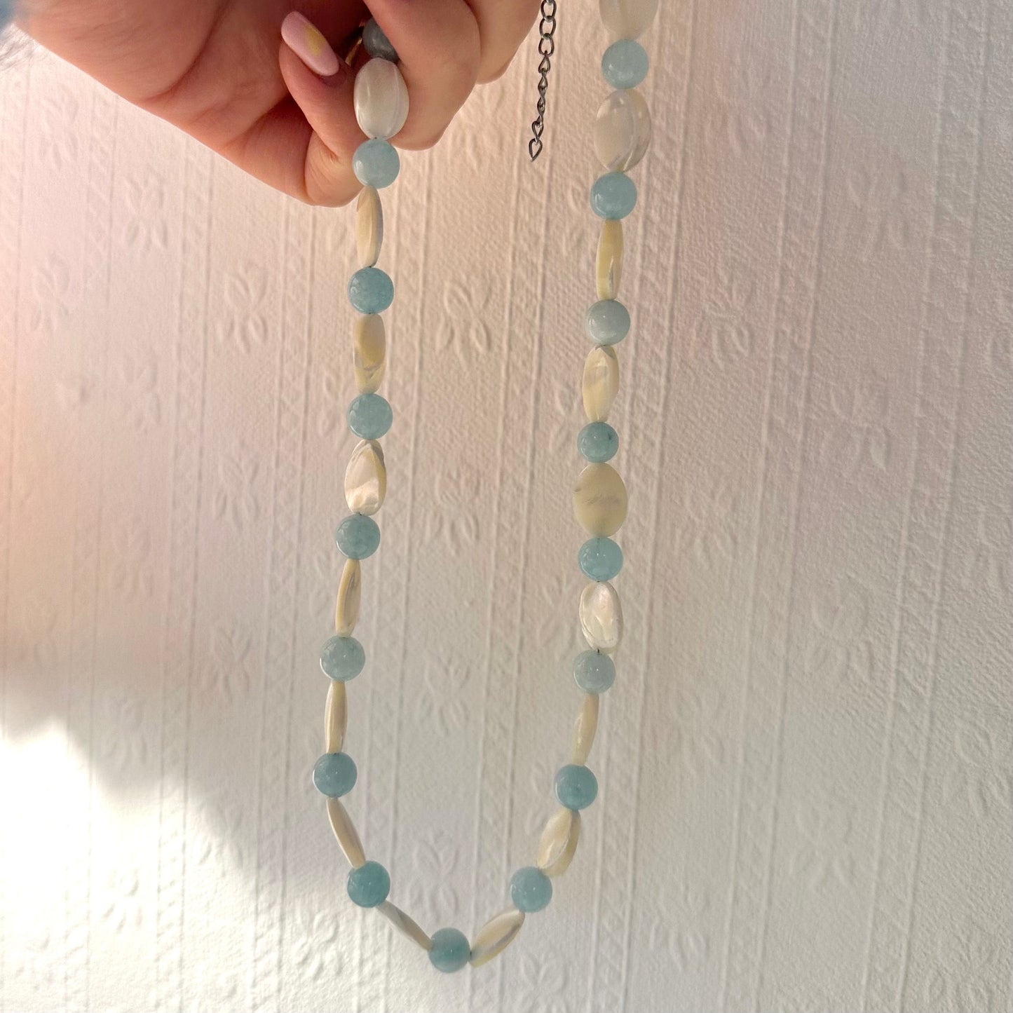 Dreamy Baby Blue & Iridescent Beaded Necklace