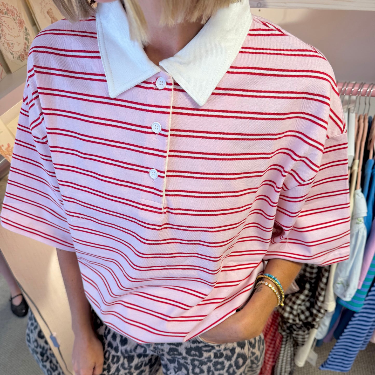 Oversized Stripe Polo Collar T-Shirt (2 colourways)