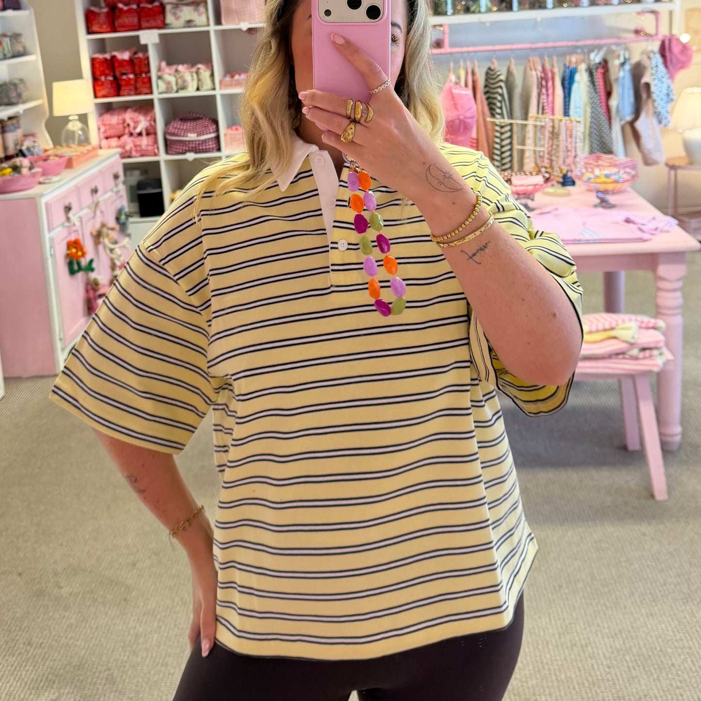 Oversized Stripe Polo Collar T-Shirt (2 colourways)