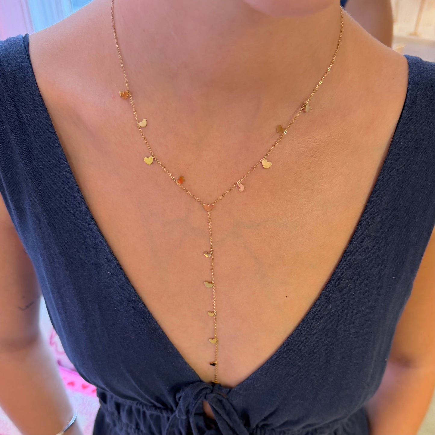 Golden Hearts Long Drop Necklace