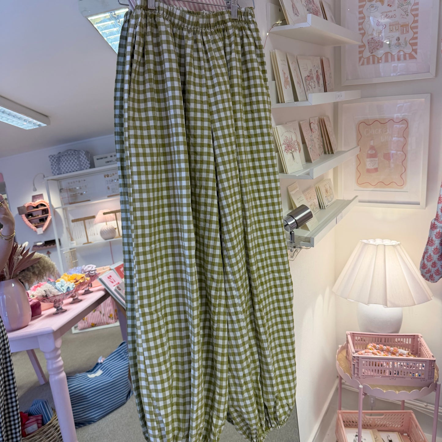 Gingham Cotton Baggy Cuffed Trousers (3 colourways)