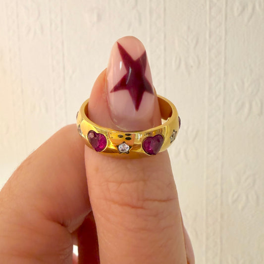 Burgundy Heart & Star Gemstone Ring