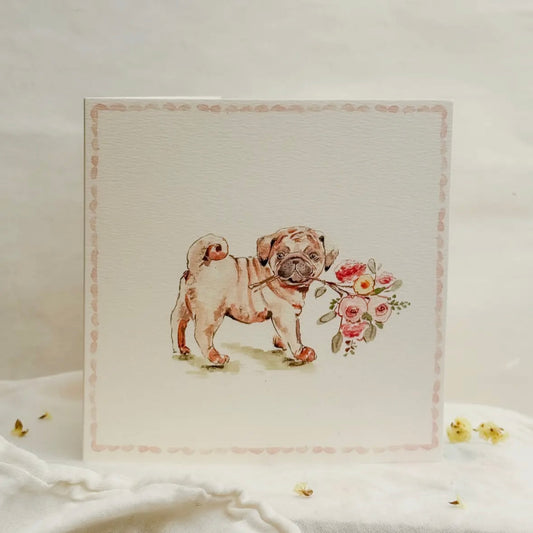 Flower Pug Greeting Card