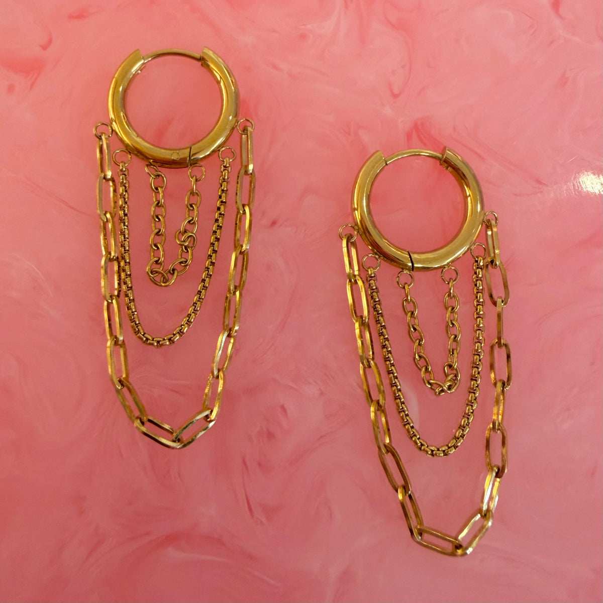 Triple Gold Chain Hoop Earrings