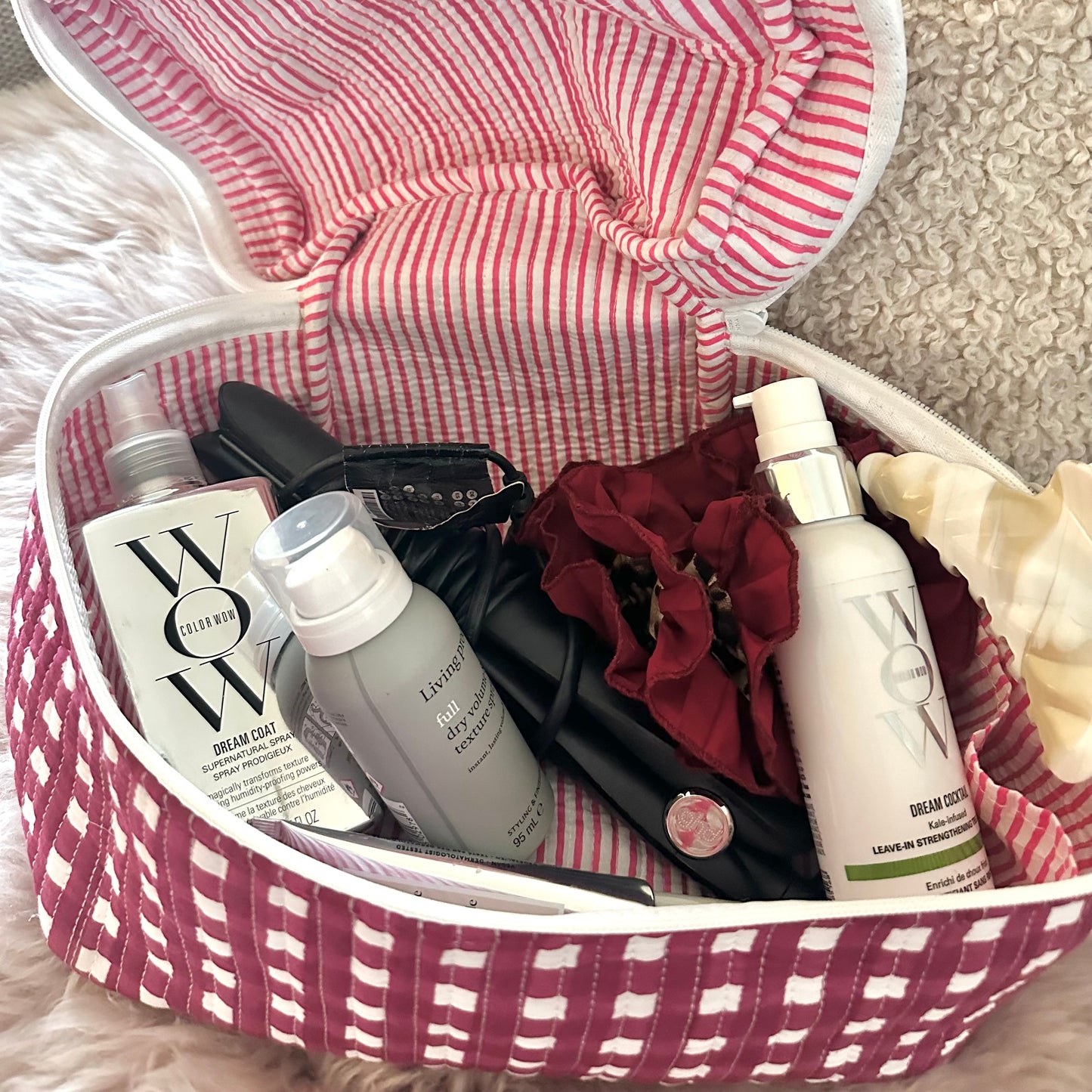 Burgundy Gingham Extra Large Wash Bag