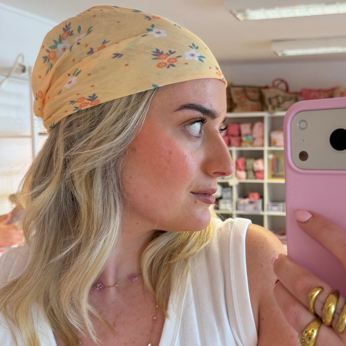 Yellow Floral Print Bandana/Neck Square Scarf