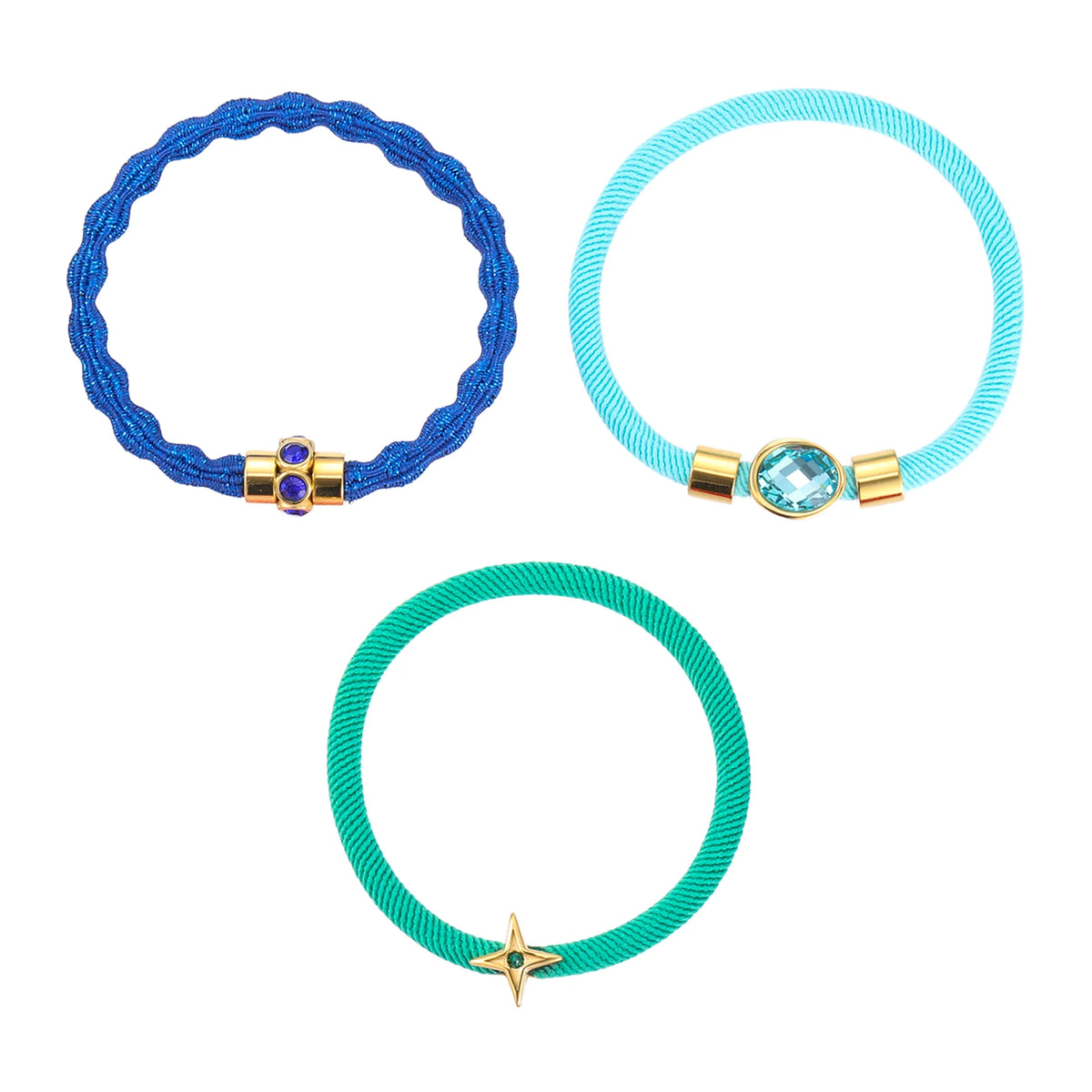 Bijoux De Mimi's Blue & Green Gold Bracelet Hair Tie Set