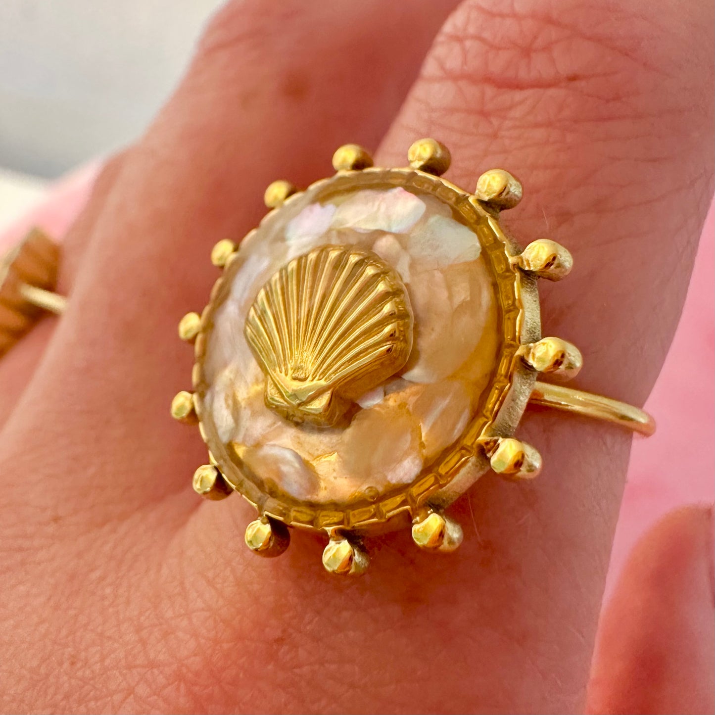 White Shell Statement Adjustable Ring