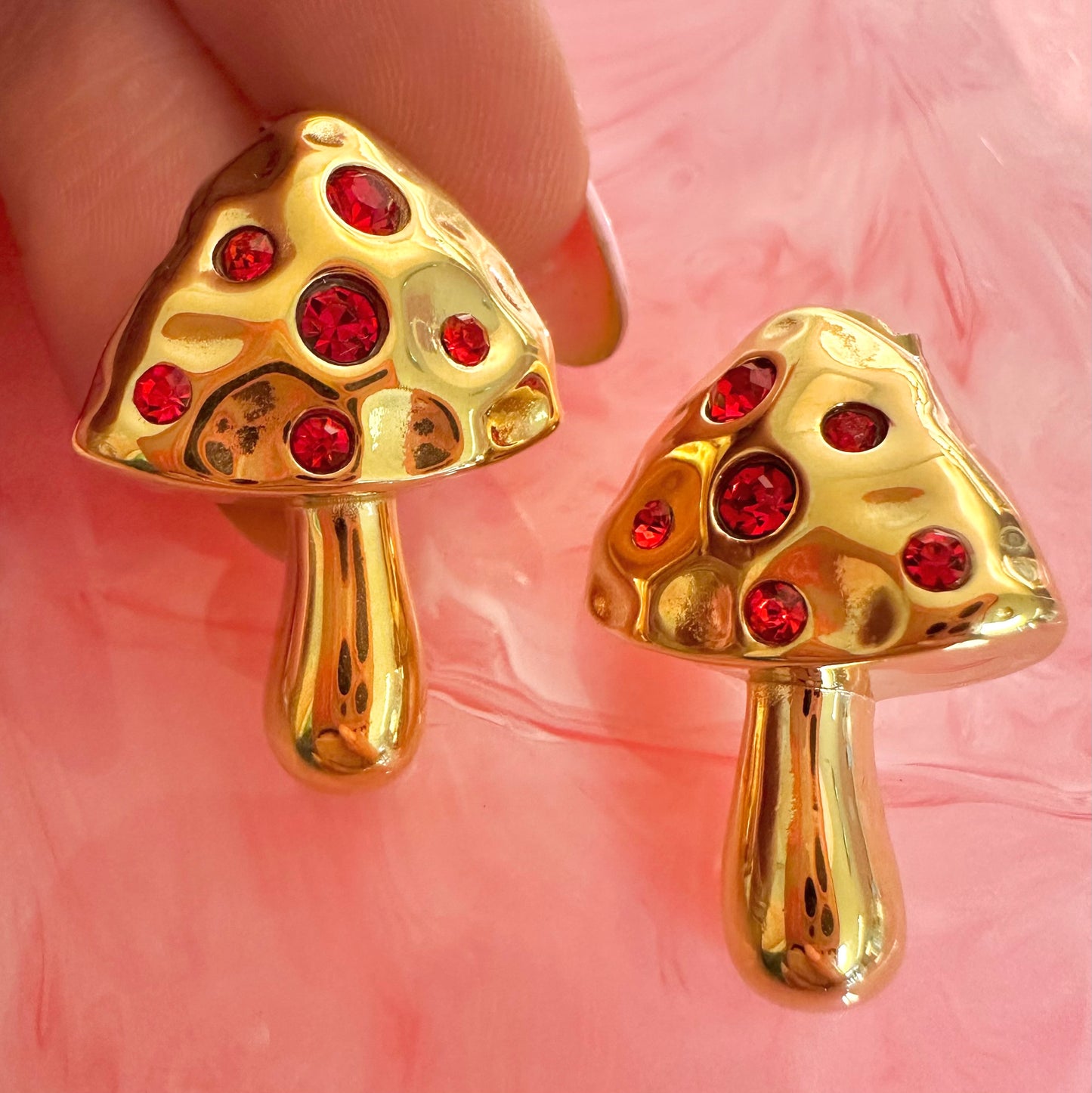 Red Stone Mushroom Stud Earrings