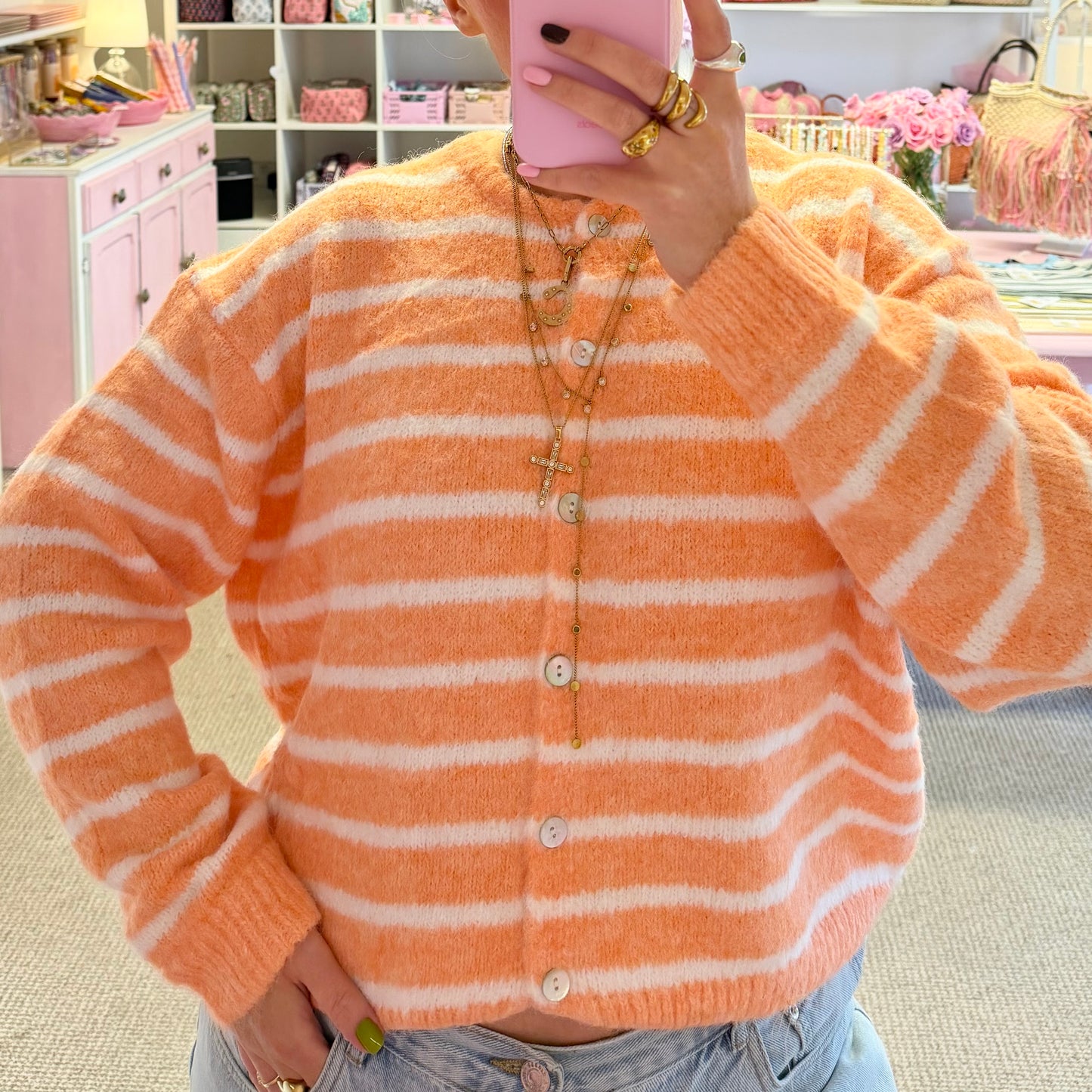 Super Soft Peach & White Stripe Cardigan