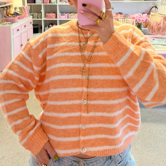 Super Soft Peach & White Stripe Cardigan