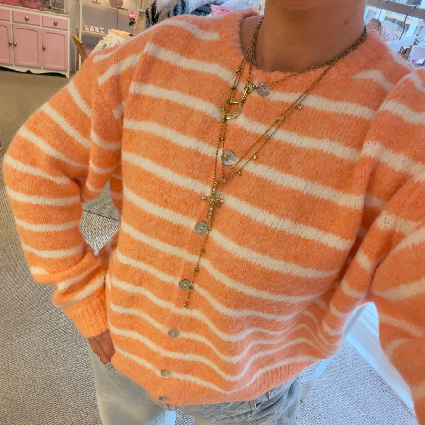 Super Soft Peach & White Stripe Cardigan