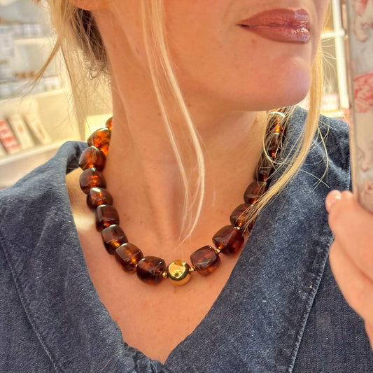 Handmade Chunky Brown Resin Beaded Necklace