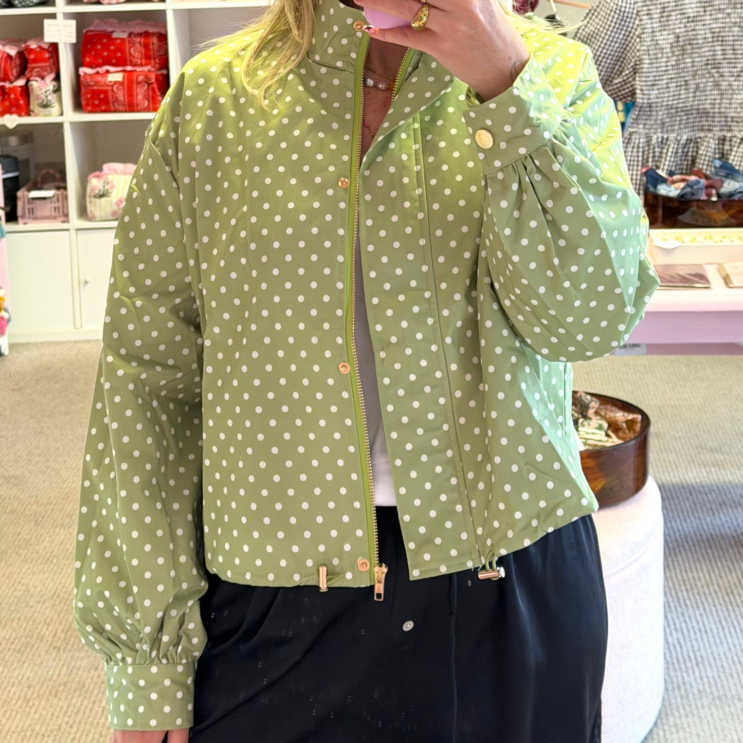 Green Polka Dot High Neck Jacket