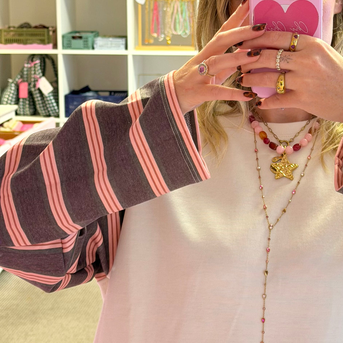 Long Stripe Sleeve Cotton Sweatshirt