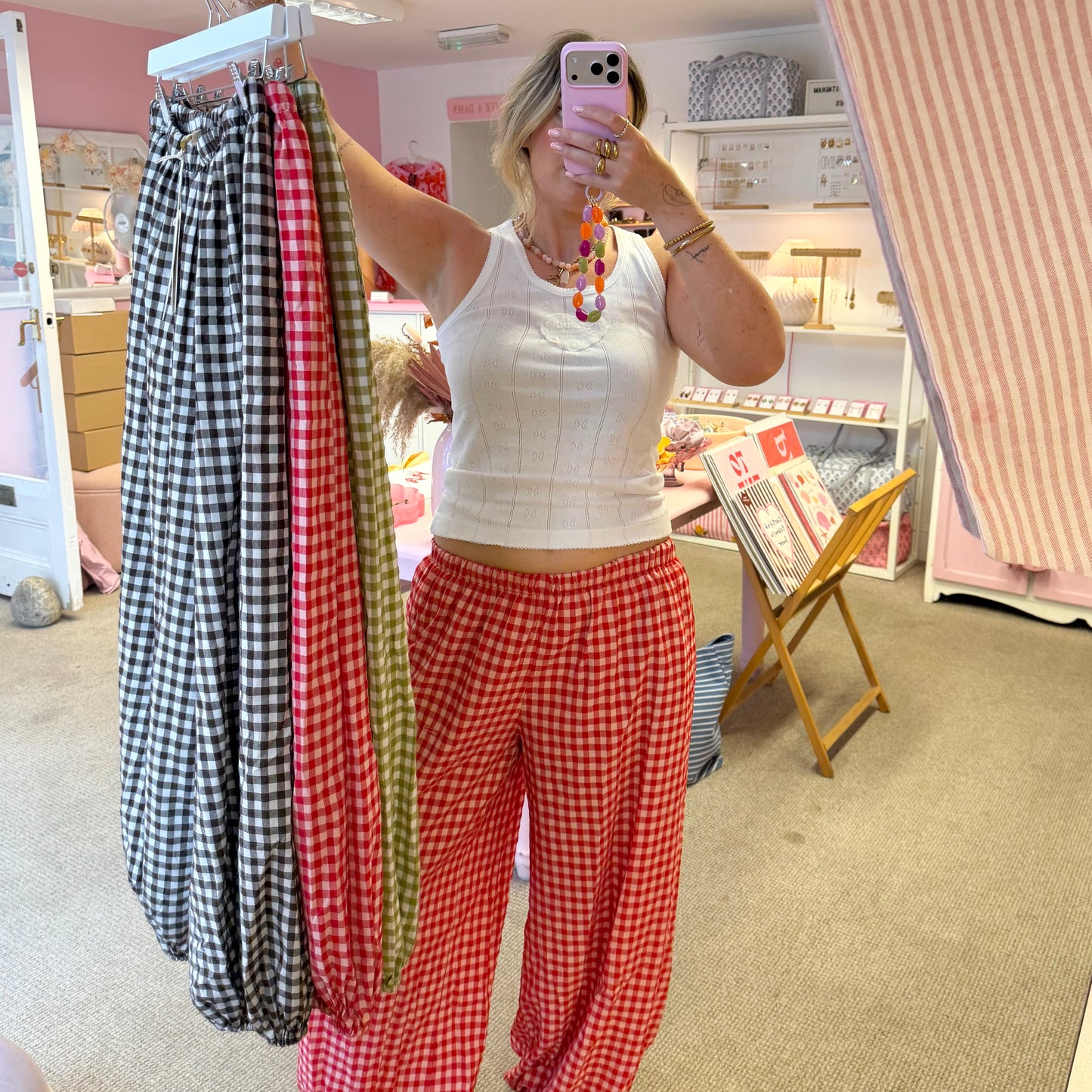 Gingham Cotton Baggy Cuffed Trousers (3 colourways)