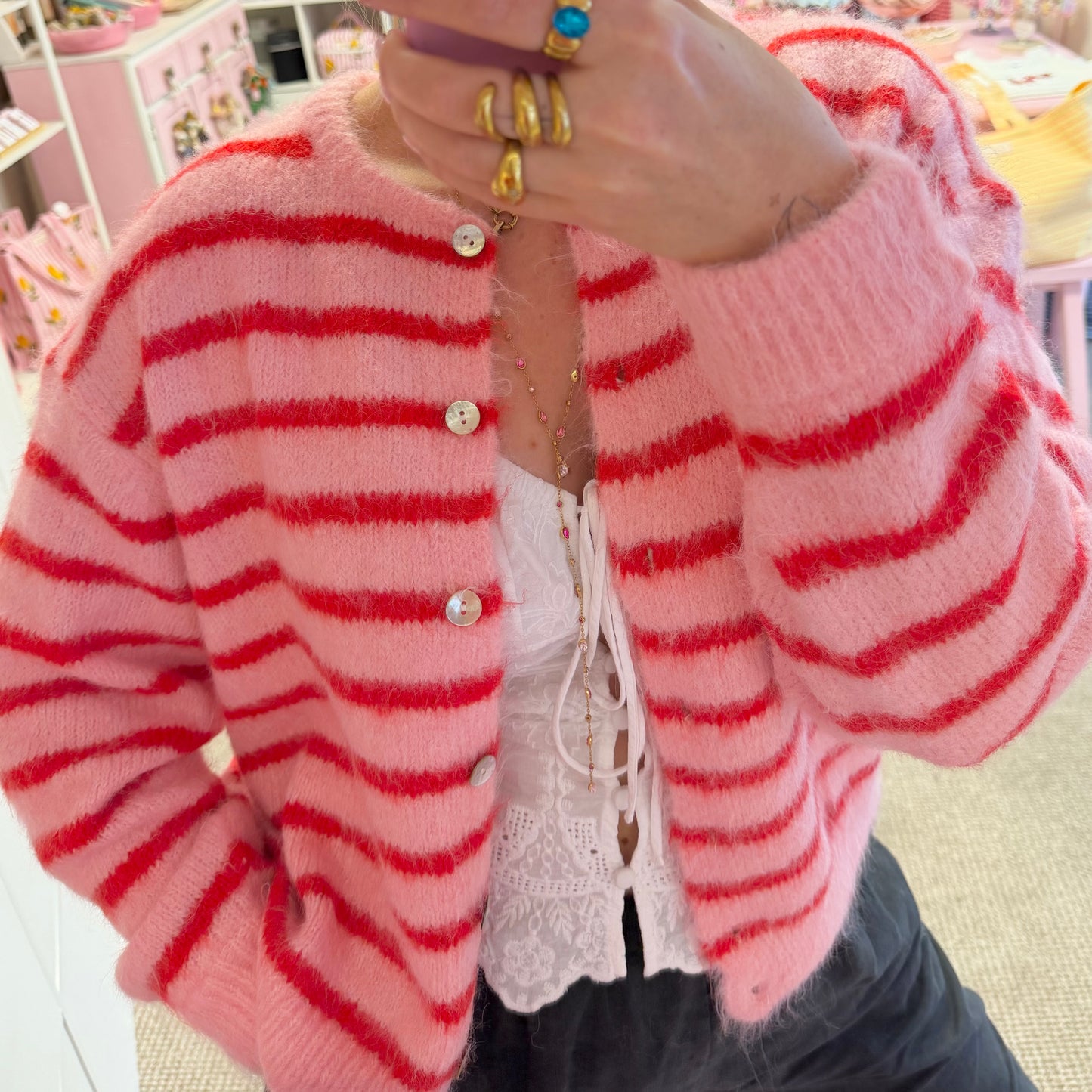 Pink & Red Stripe Super Soft Cardigan