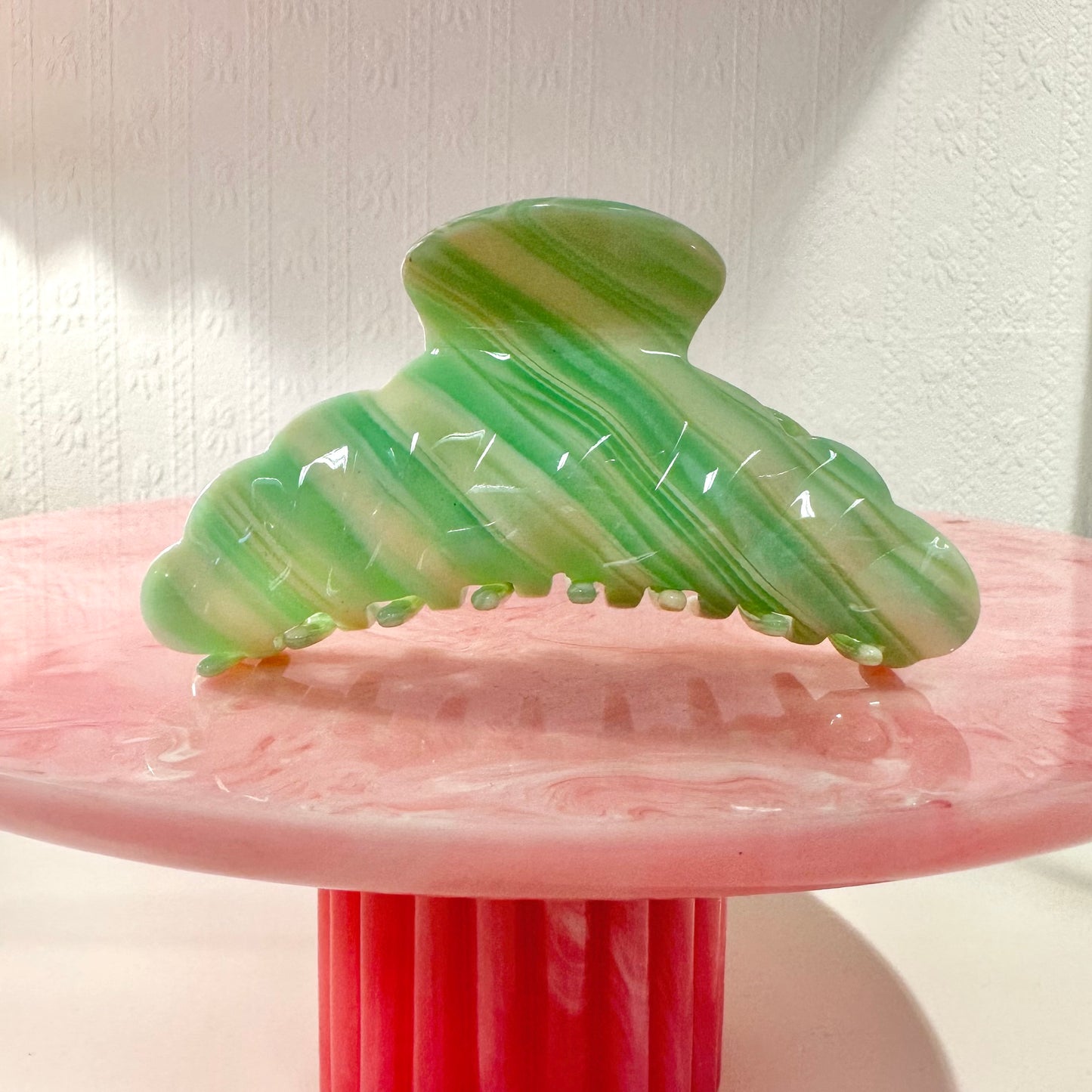 Green Tones Stripe Resin Claw Clip