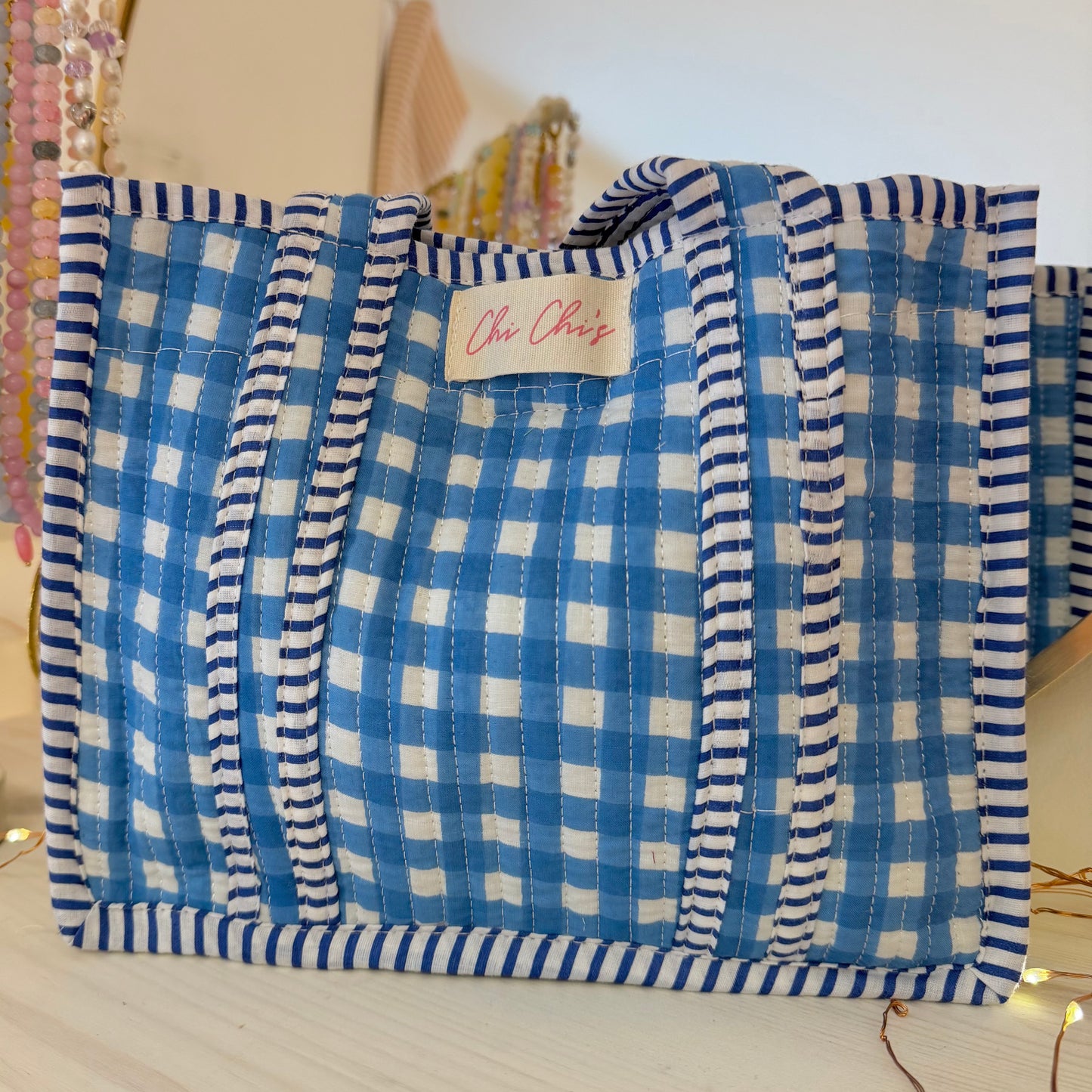 Blue Mini Gingham Tote Bag