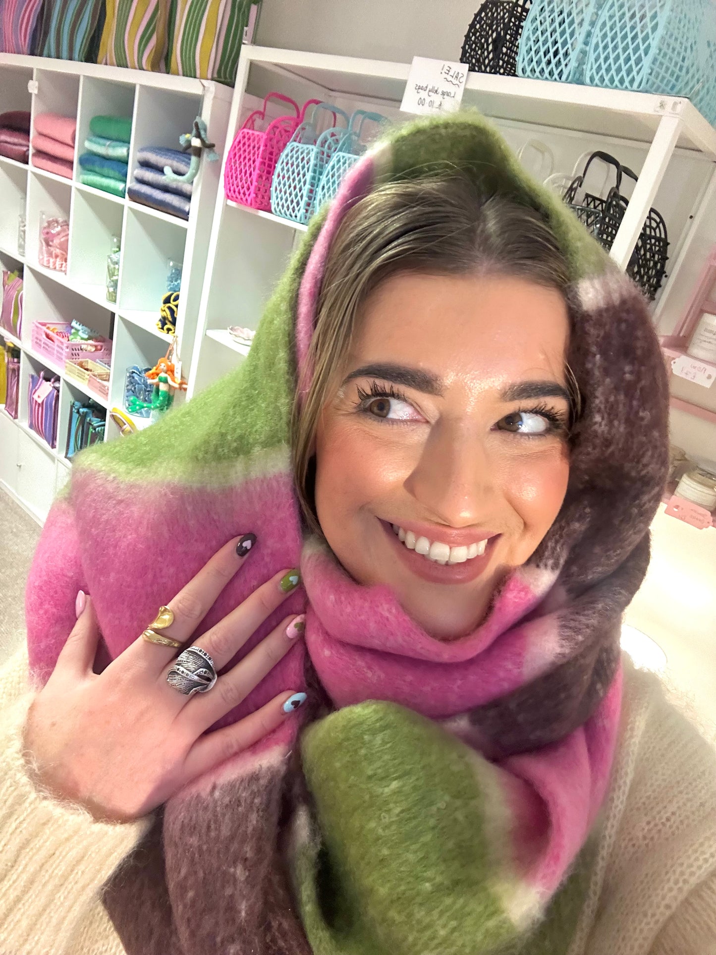 Pink & Green Extra Large Blanket Scarf (pre order)