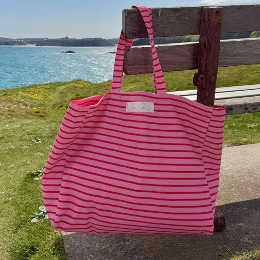 *INTRODUCTORY OFFER* 'Chi Chi's' Red & Pink Stripe Terry Cloth Large Tote Bag ❤️