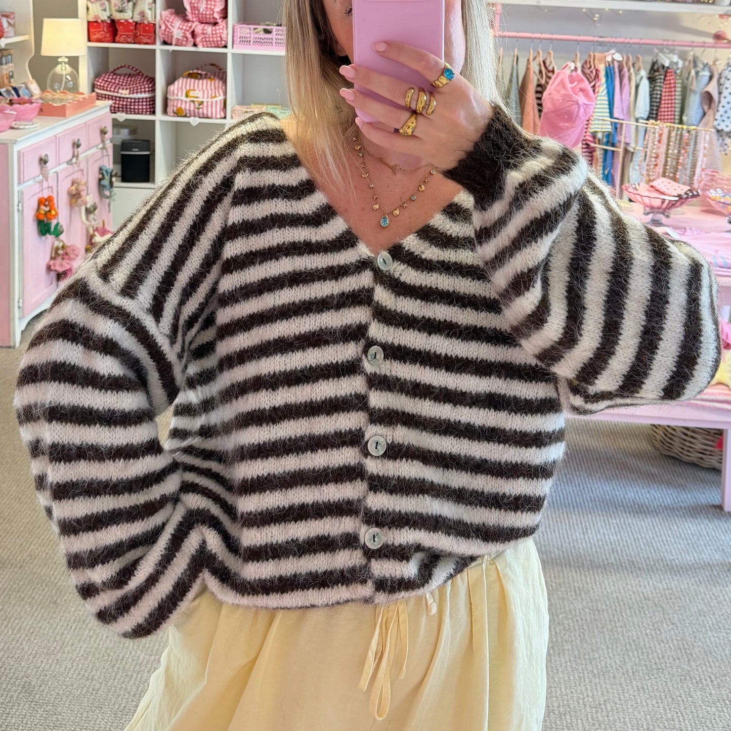 Dark Brown Super Soft Stripe Cardigan