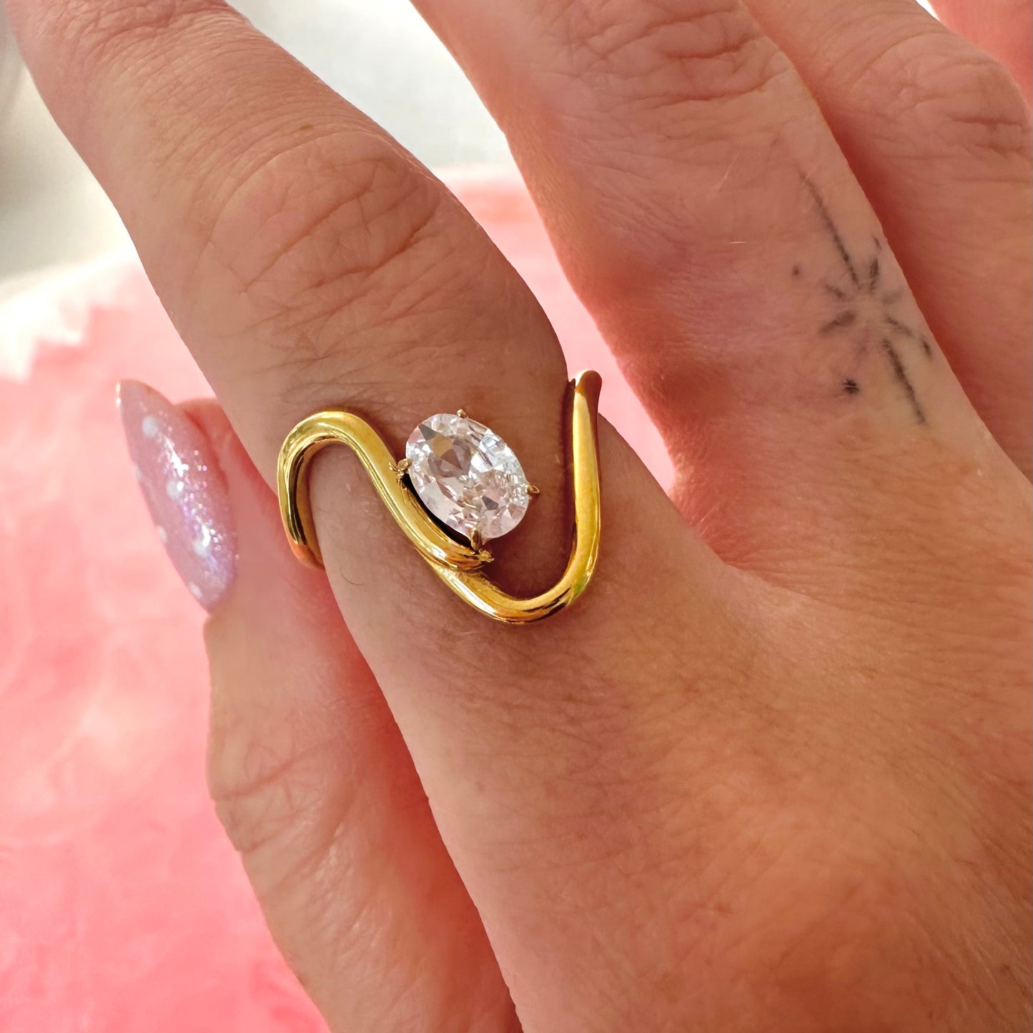 Curve Ring With Oval Diamanté Stone