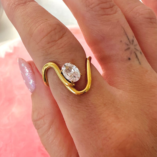Curve Ring With Oval Diamanté Stone
