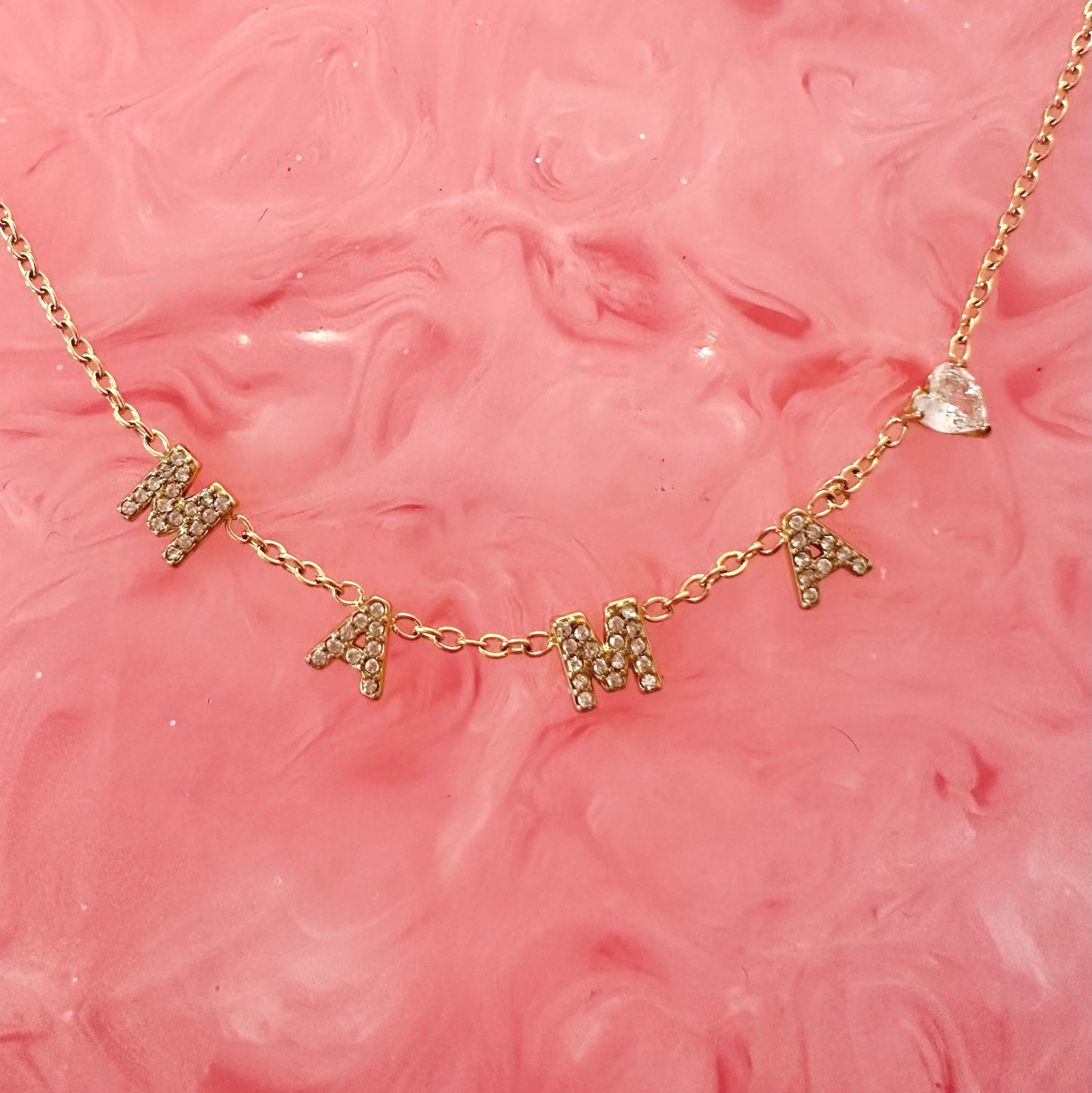 ‘Mama’ Sparkly Name Necklace With Diamanté Heart
