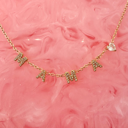 ‘Mama’ Sparkly Name Necklace With Diamanté Heart