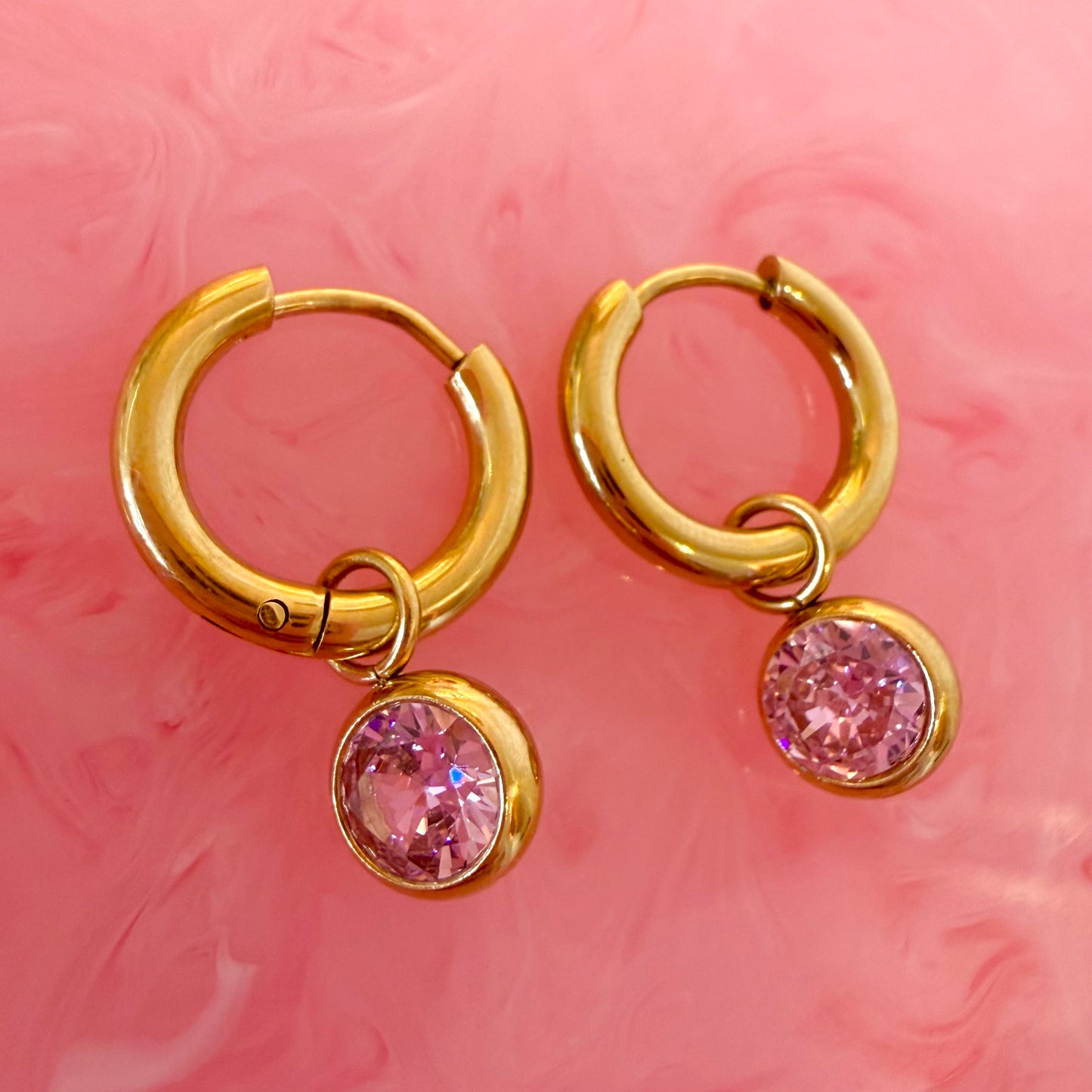 Crystal Stone Mini Hoop Earrings (Available In Turquoise Or Pink)