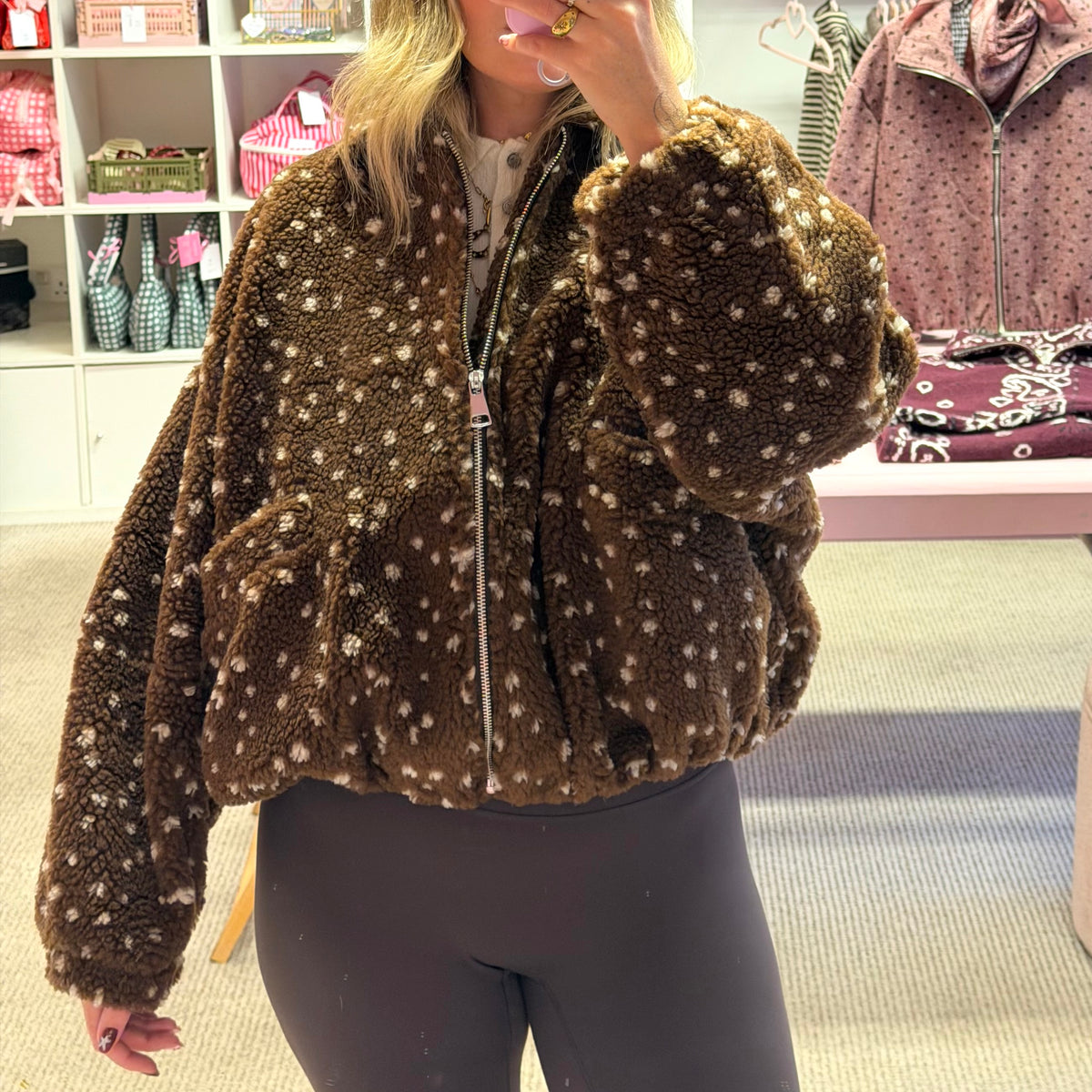 🦌 Deer Print Teddy Fleece Jacket