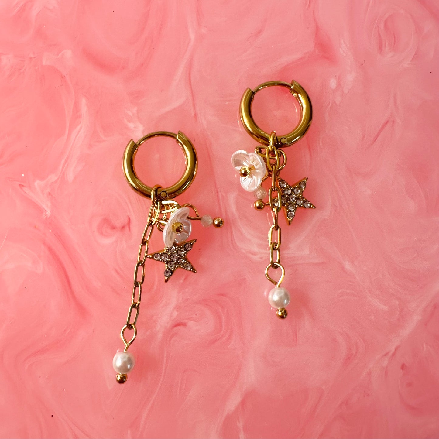 Dangle Charm Star & Flower Hoop Earrings