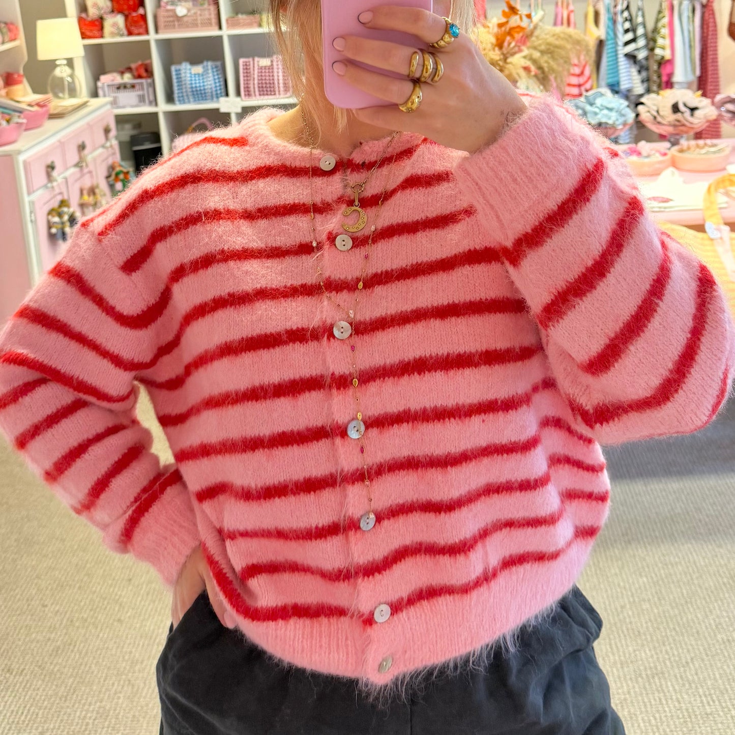 Pink & Red Stripe Super Soft Cardigan
