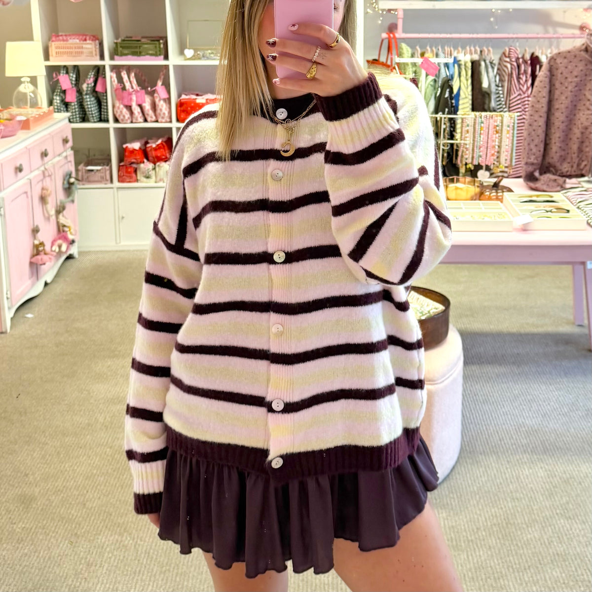 Oversize Burgundy Stripe Cardigan