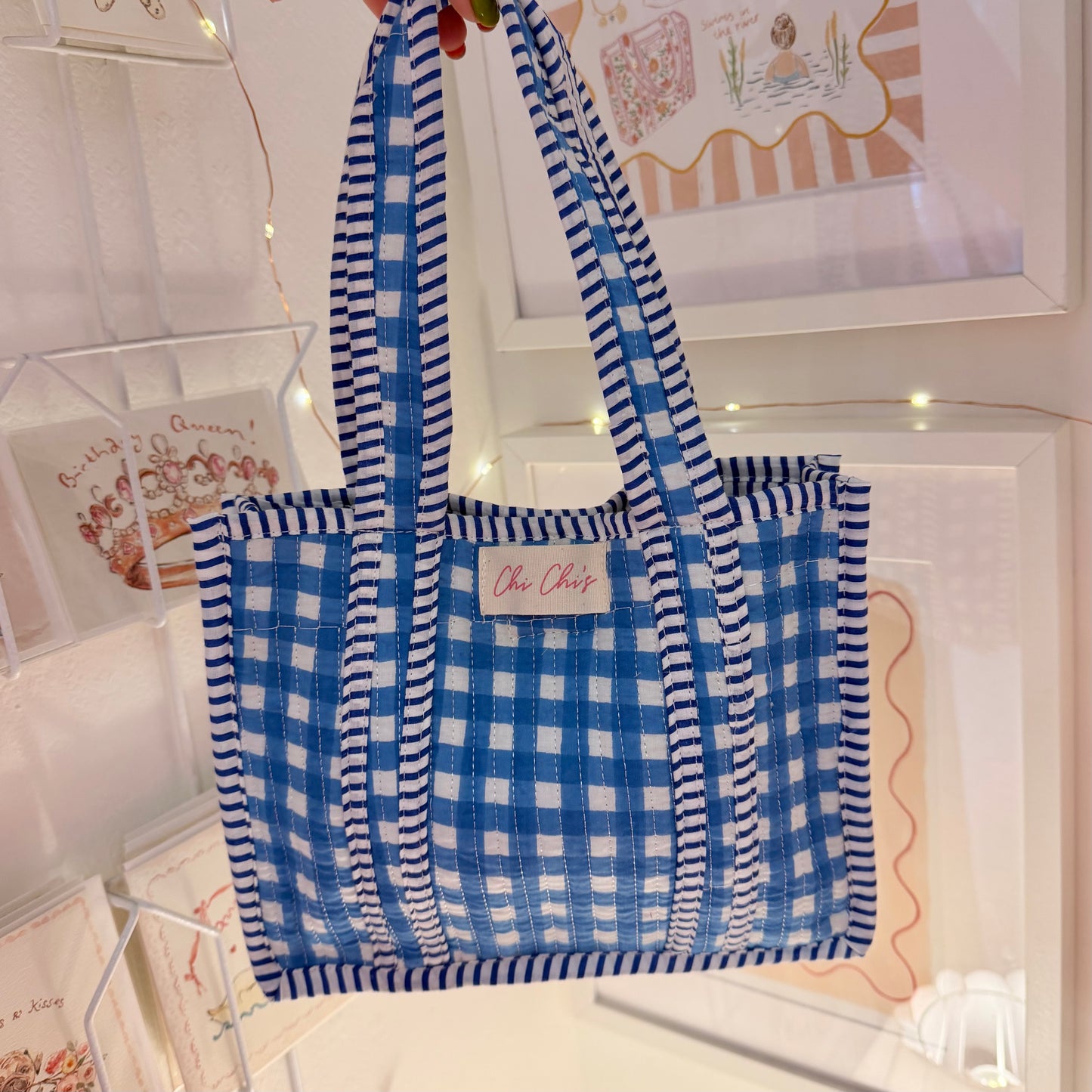 Blue Mini Gingham Tote Bag