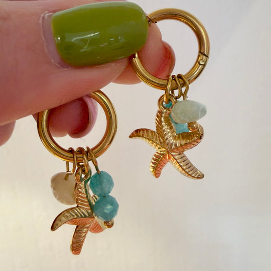 Starfish Turquoise Bead Charm Earrings