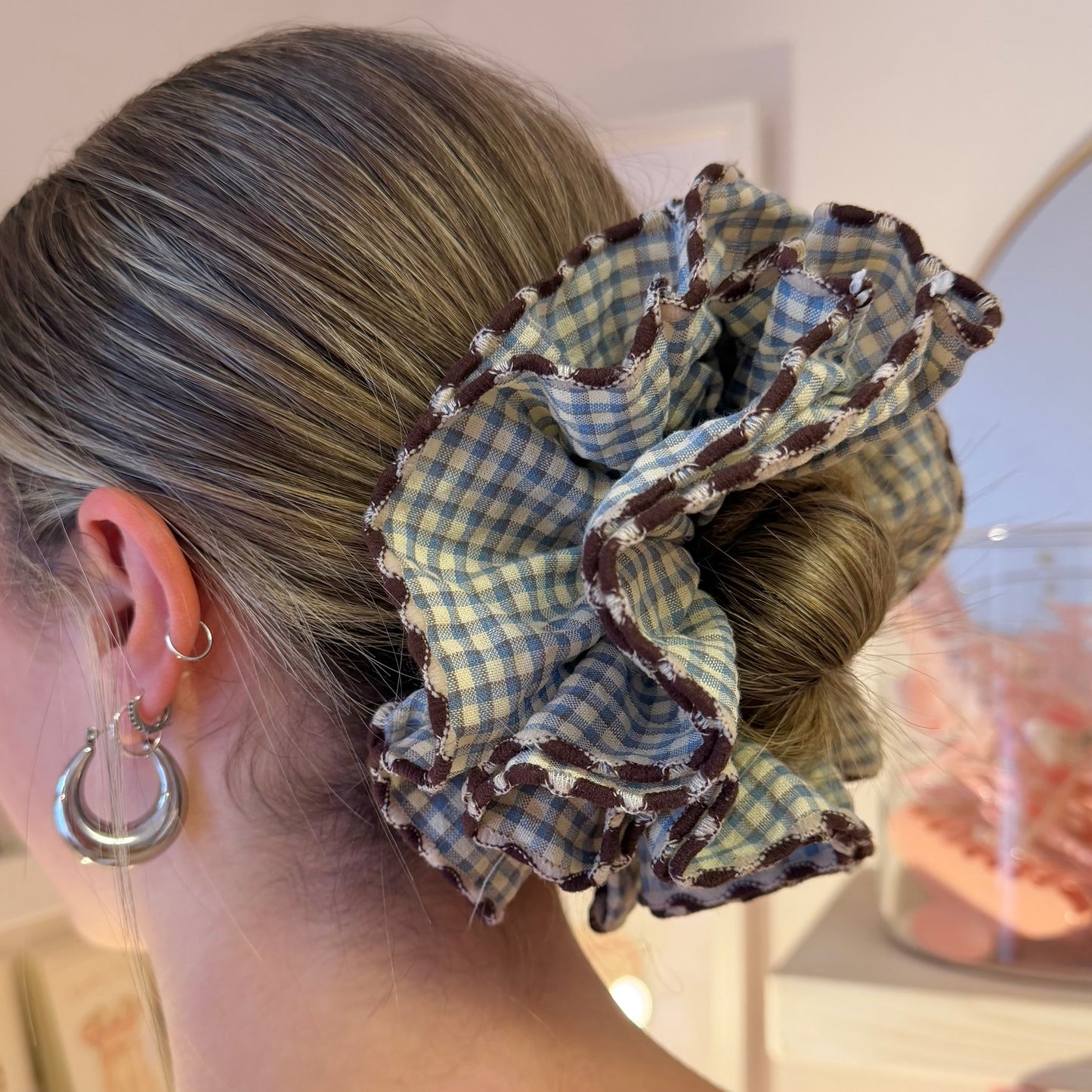 Blue & Brown Gingham Scrunchie